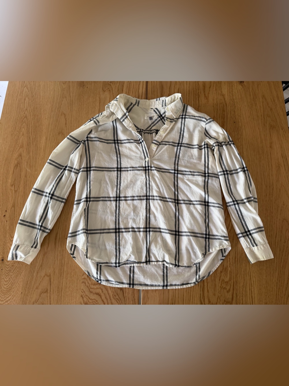 LOFT Plaid Half Button Down Blouse